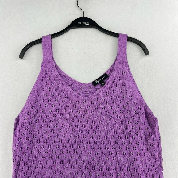 Lily Morgan Tank Sweater Womens Sz Large Purple Open Knit Spagheti Strap Stretch - Picture 6 of 10